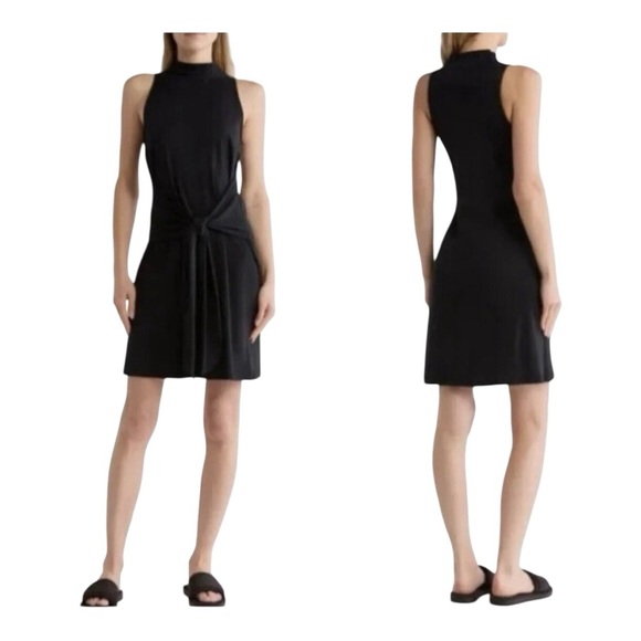 VINCE Knot Pima Cotton Black Sheath Dress Tie Waist NWOT - Picture 1 of 7